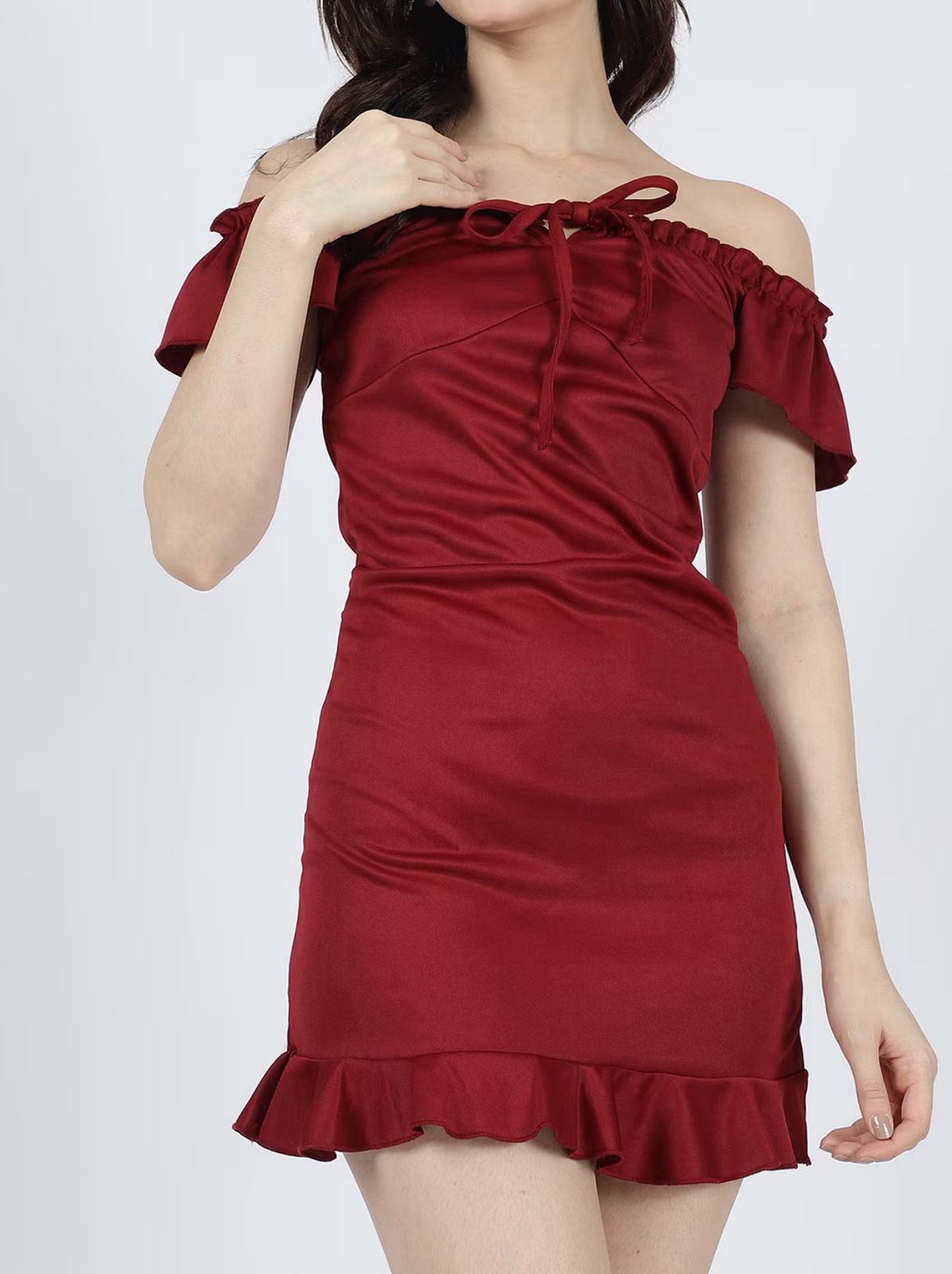 Off Shoulder Ruched Bodycon Mini Dress