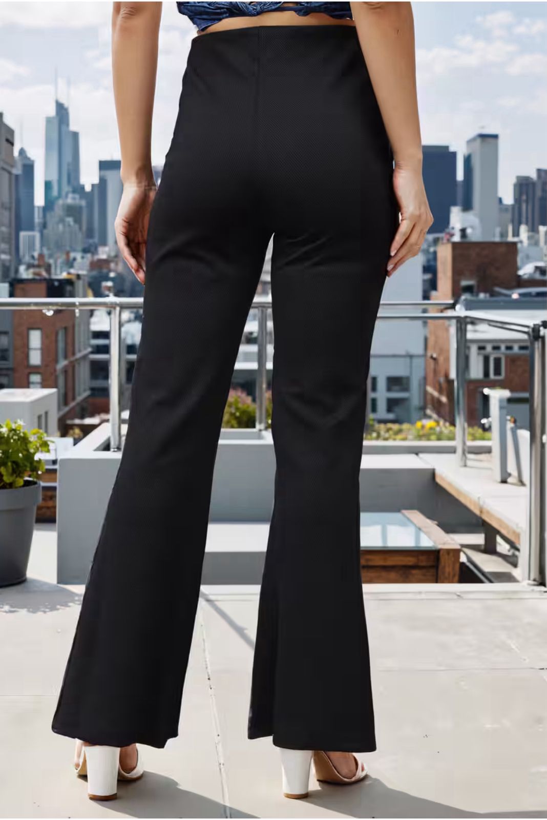 Cut-Out Drawstring Waist Textured Boot Fit Pants