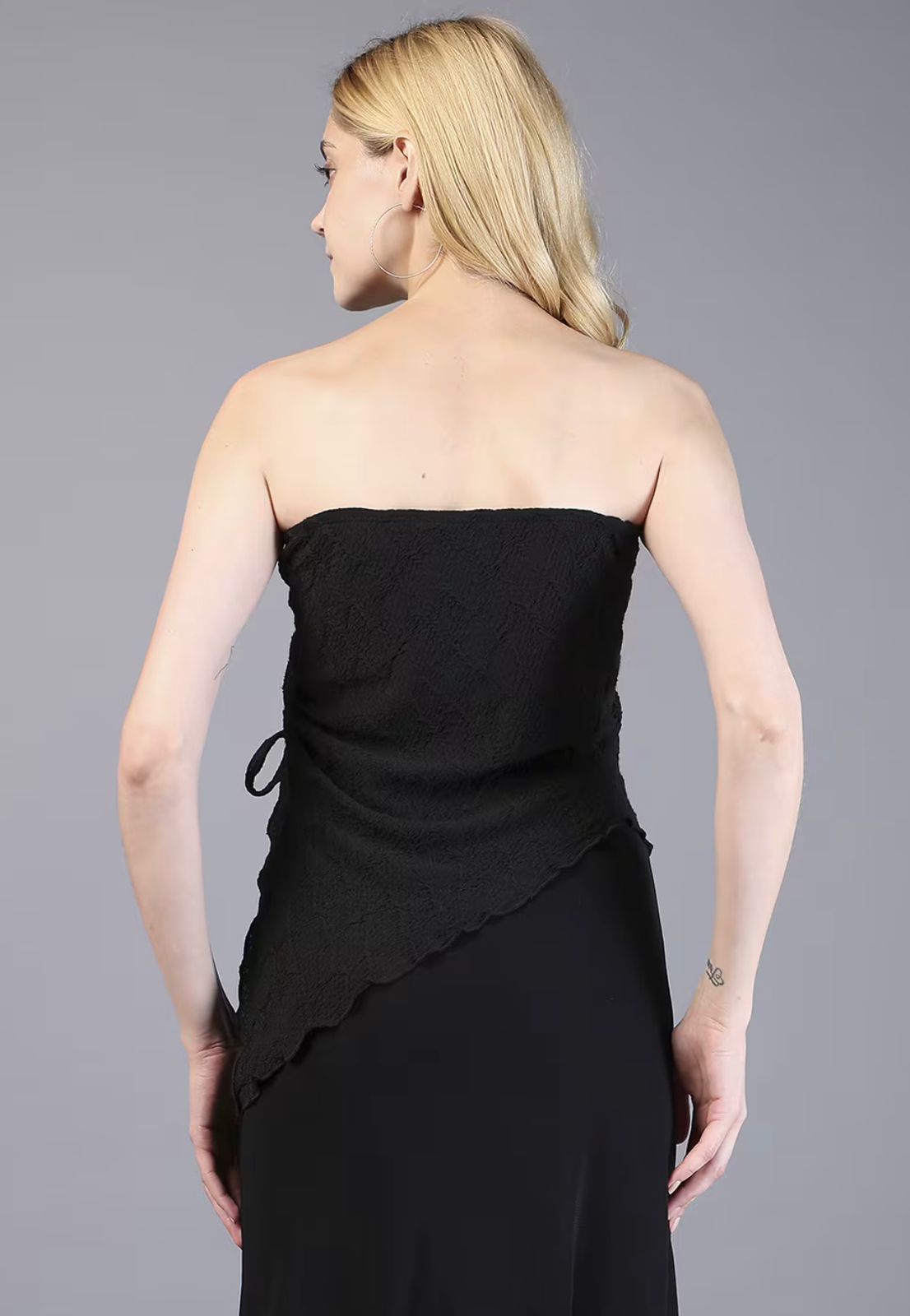 Party Strapless Asymmetrical Hem Side Tie-Up Fitted Tube Top