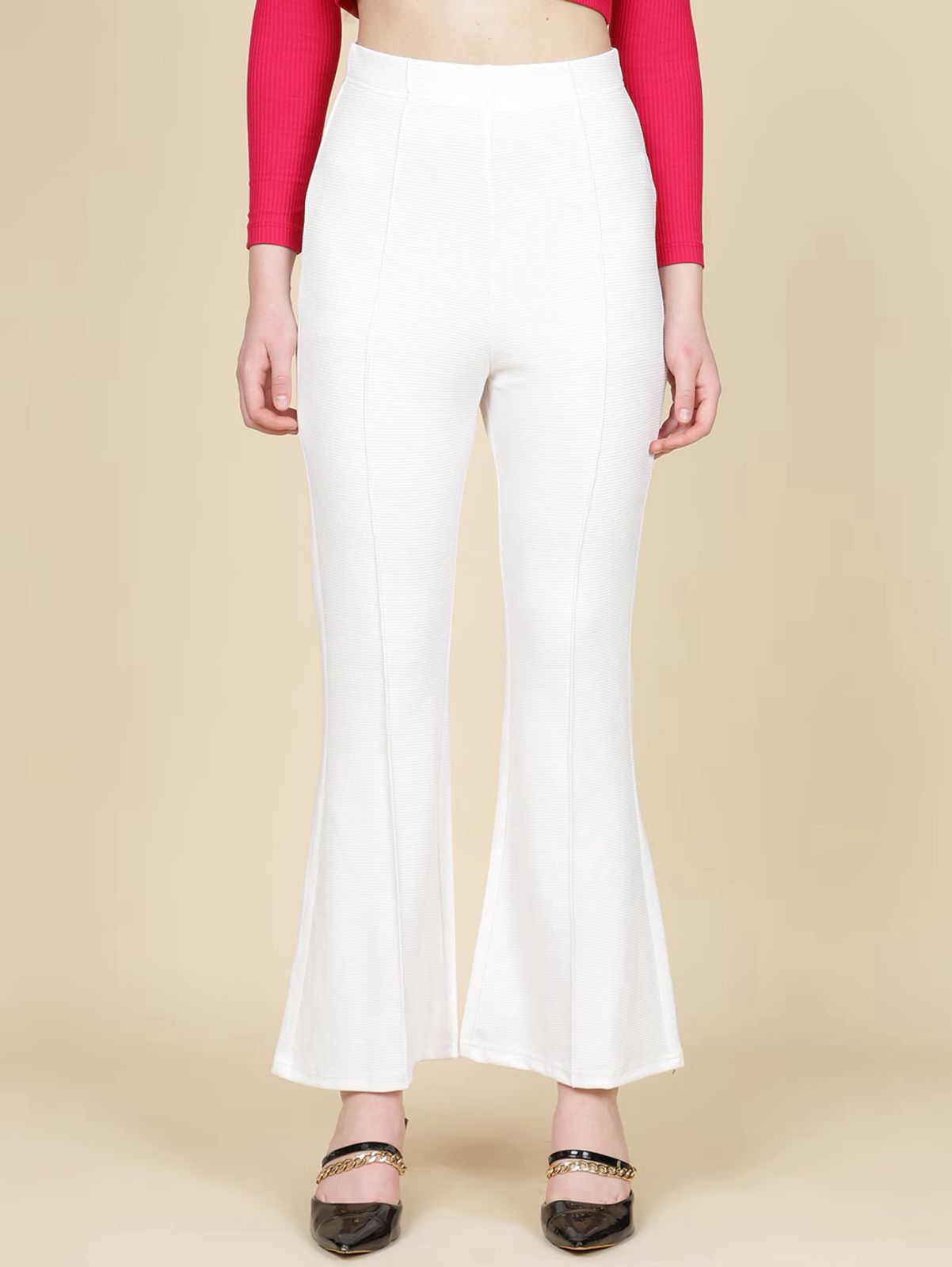 Ankle Length High Rise Pintuck Boot Fit Trousers