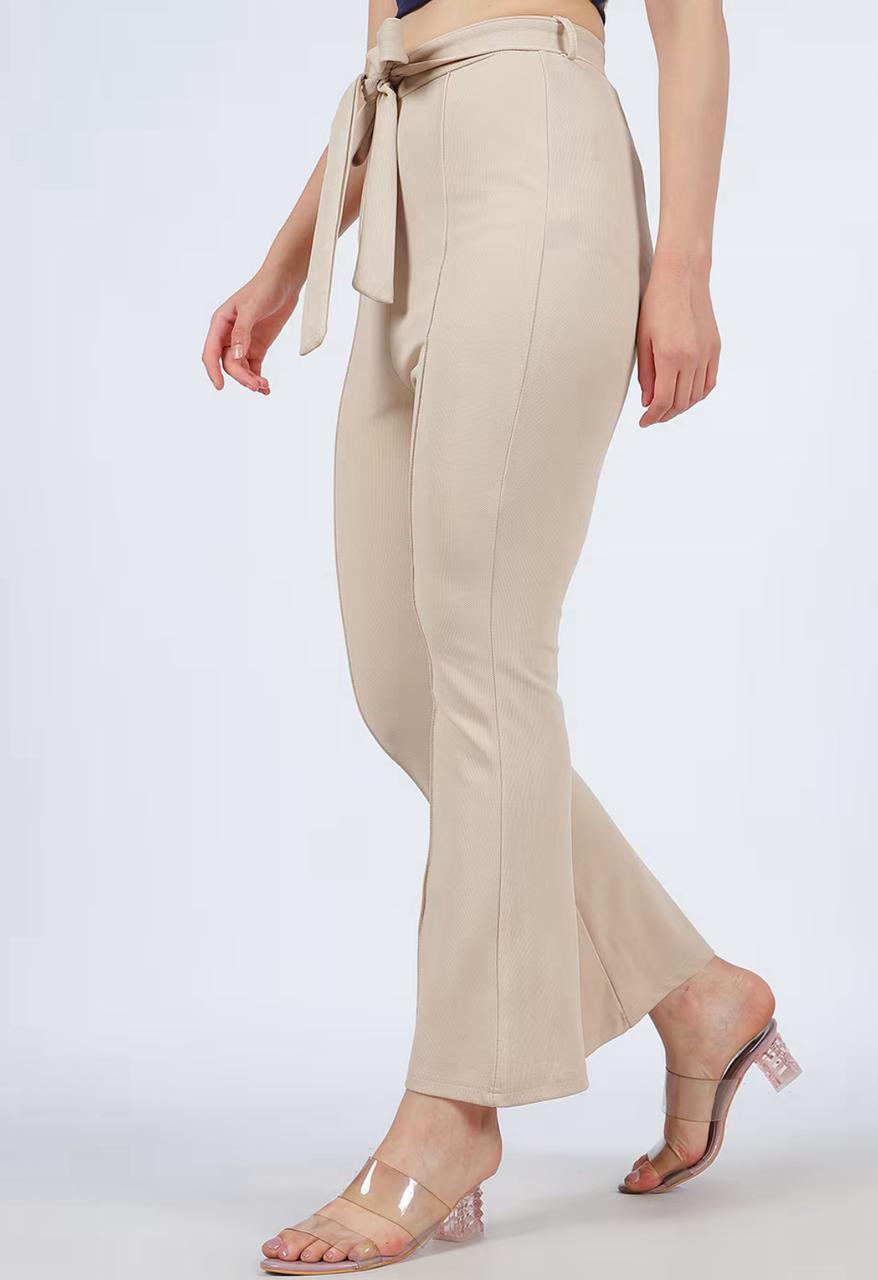 Ankle Length High Rise Boot Fit Pants With Belt