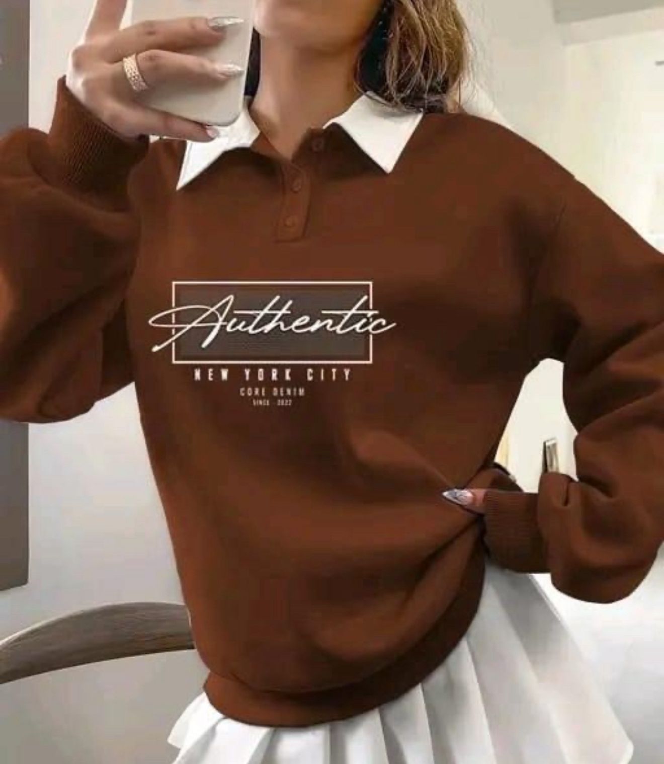 Collar Sweatshirt Full Sleeves Printed Winter Wear For Women