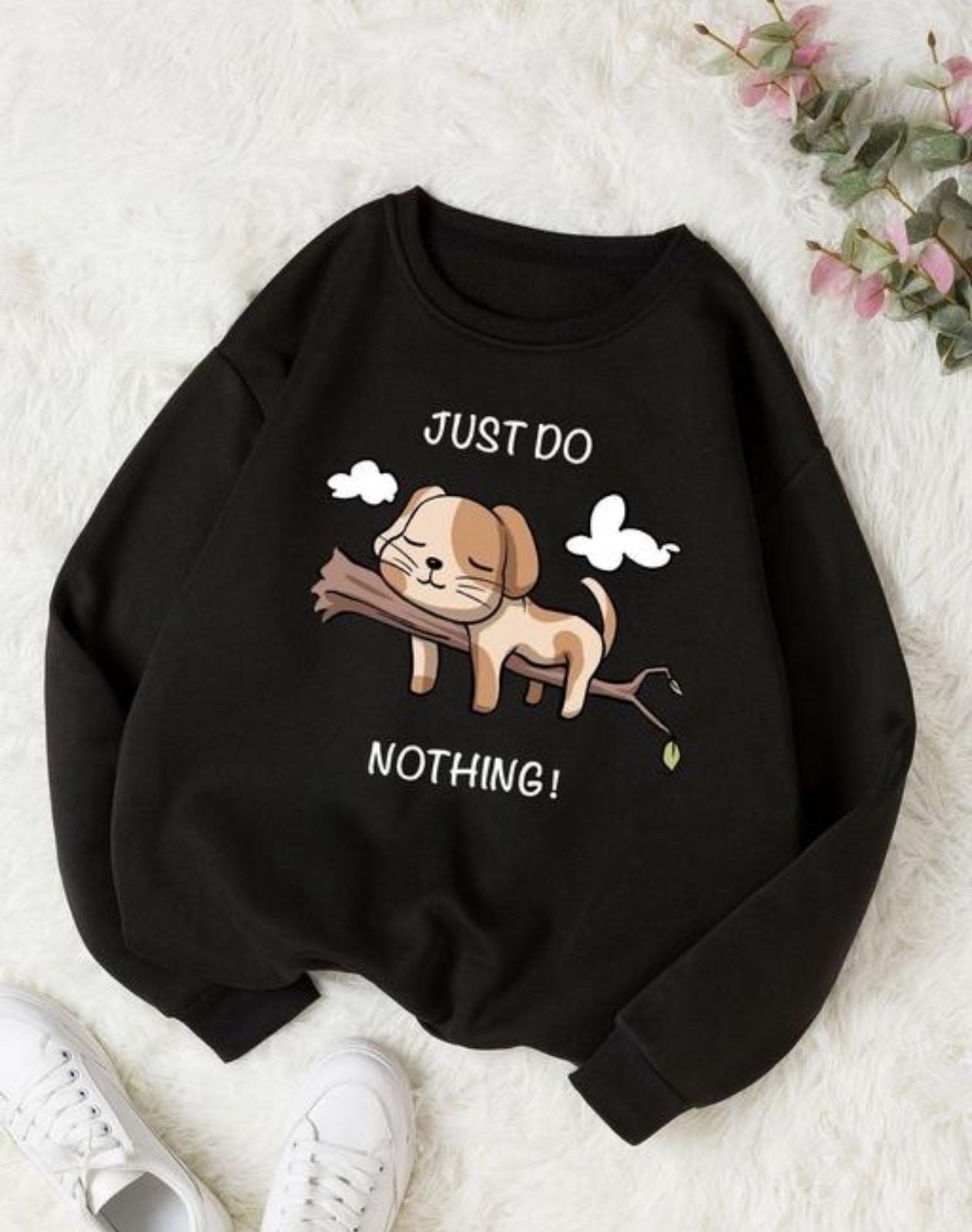 Sky Magic Women Black Cute Printed Sweatshirt Premium