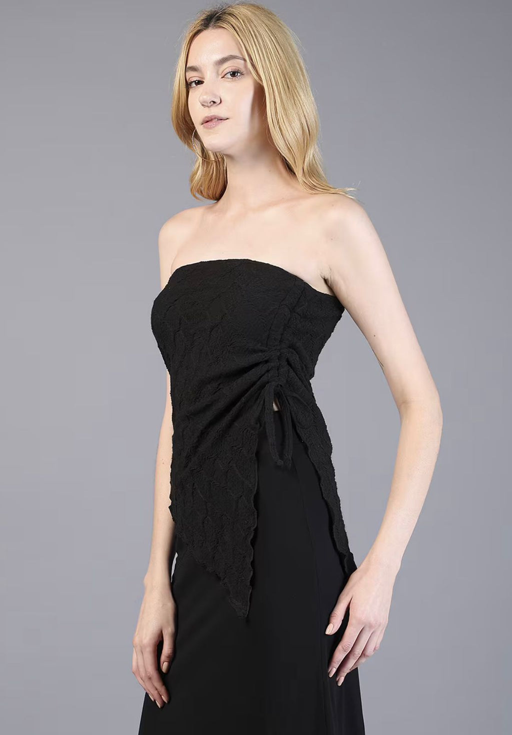 Party Strapless Asymmetrical Hem Side Tie-Up Fitted Tube Top