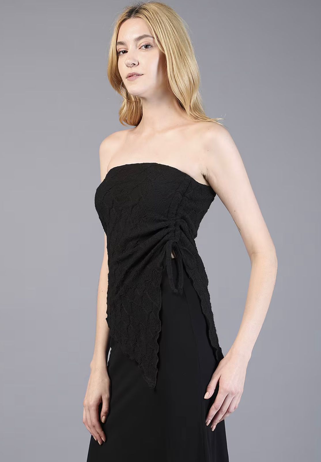 Party Strapless Asymmetrical Hem Side Tie-Up Fitted Tube Top