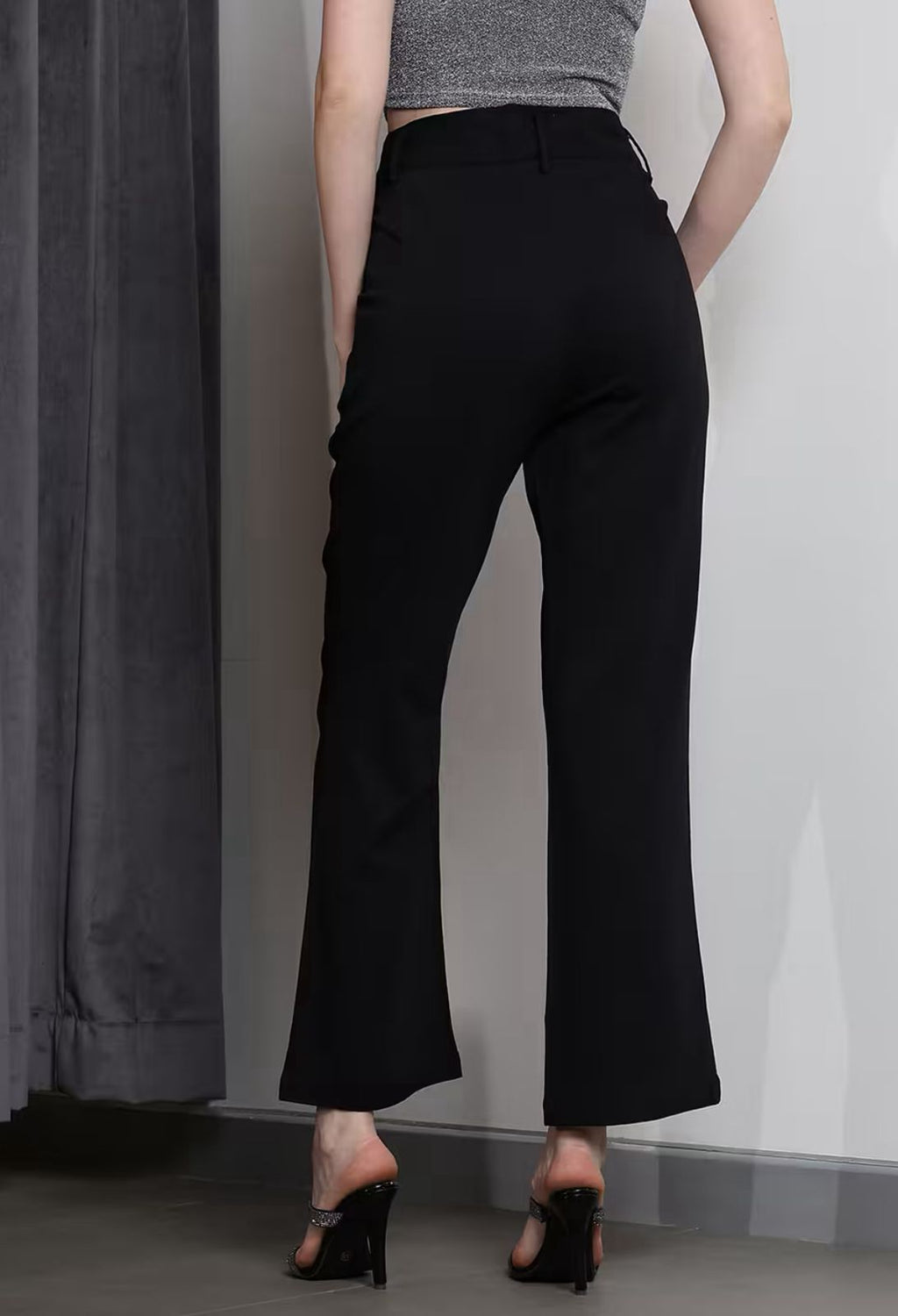 Ankle Length High Rise Pleated Straight Fit Trousers