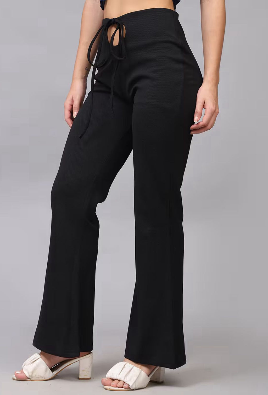 Cut-Out Drawstring Waist Textured Boot Fit Pants