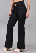 Cut-Out Drawstring Waist Textured Boot Fit Pants