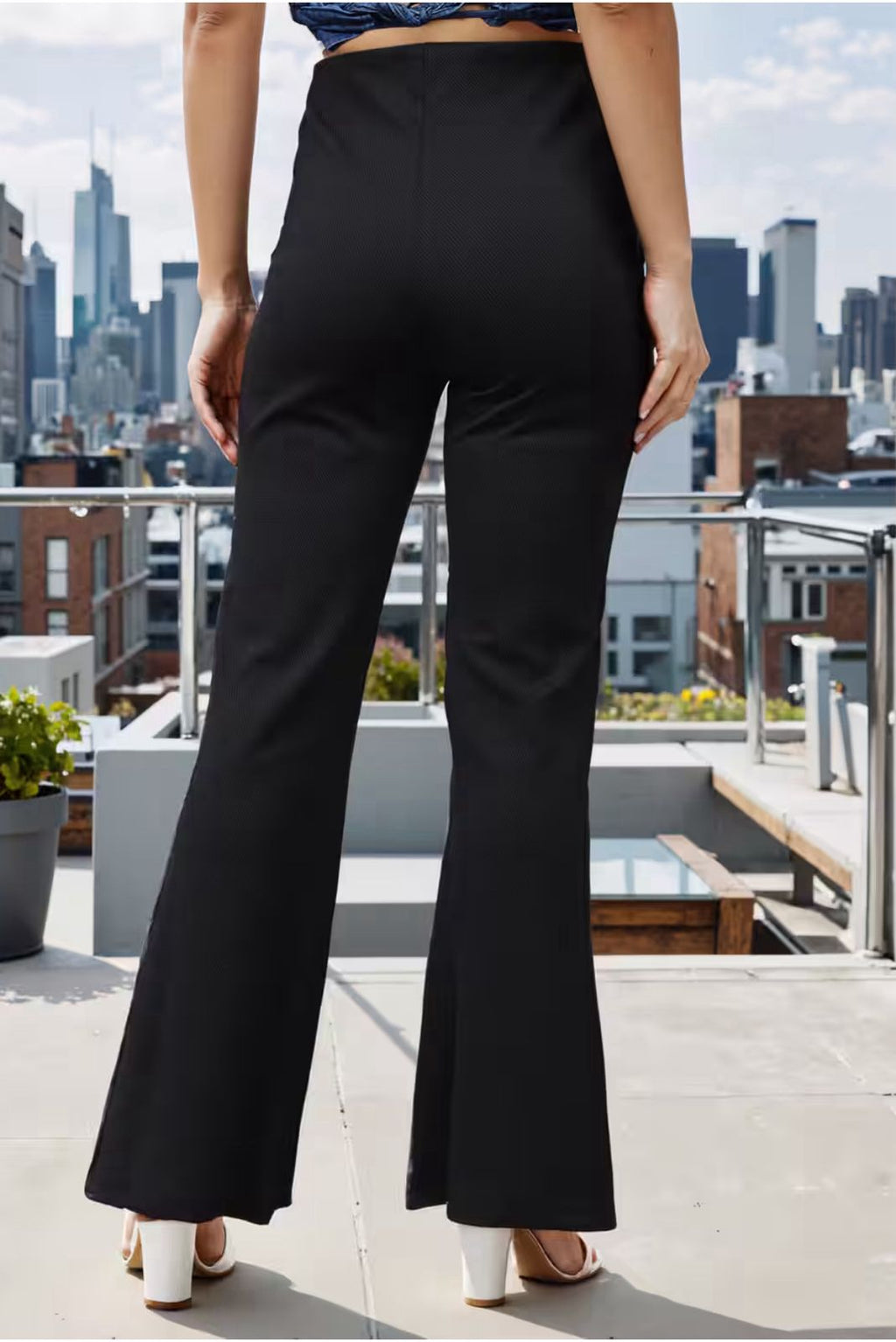 Cut-Out Drawstring Waist Textured Boot Fit Pants