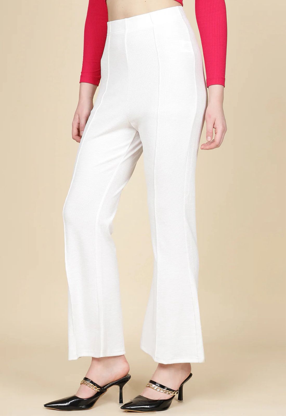 Ankle Length High Rise Pintuck Boot Fit Trousers