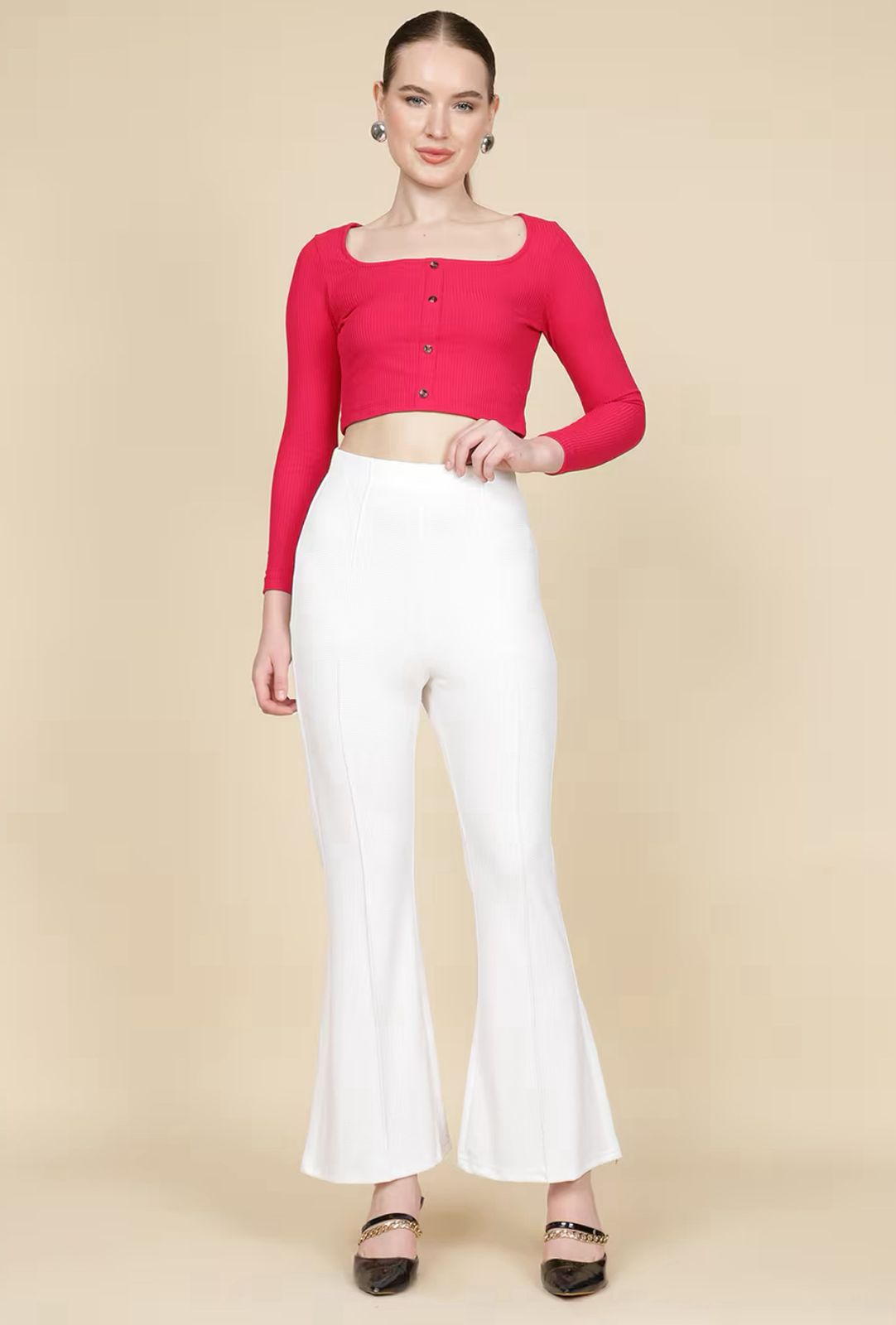 Ankle Length High Rise Pintuck Boot Fit Trousers