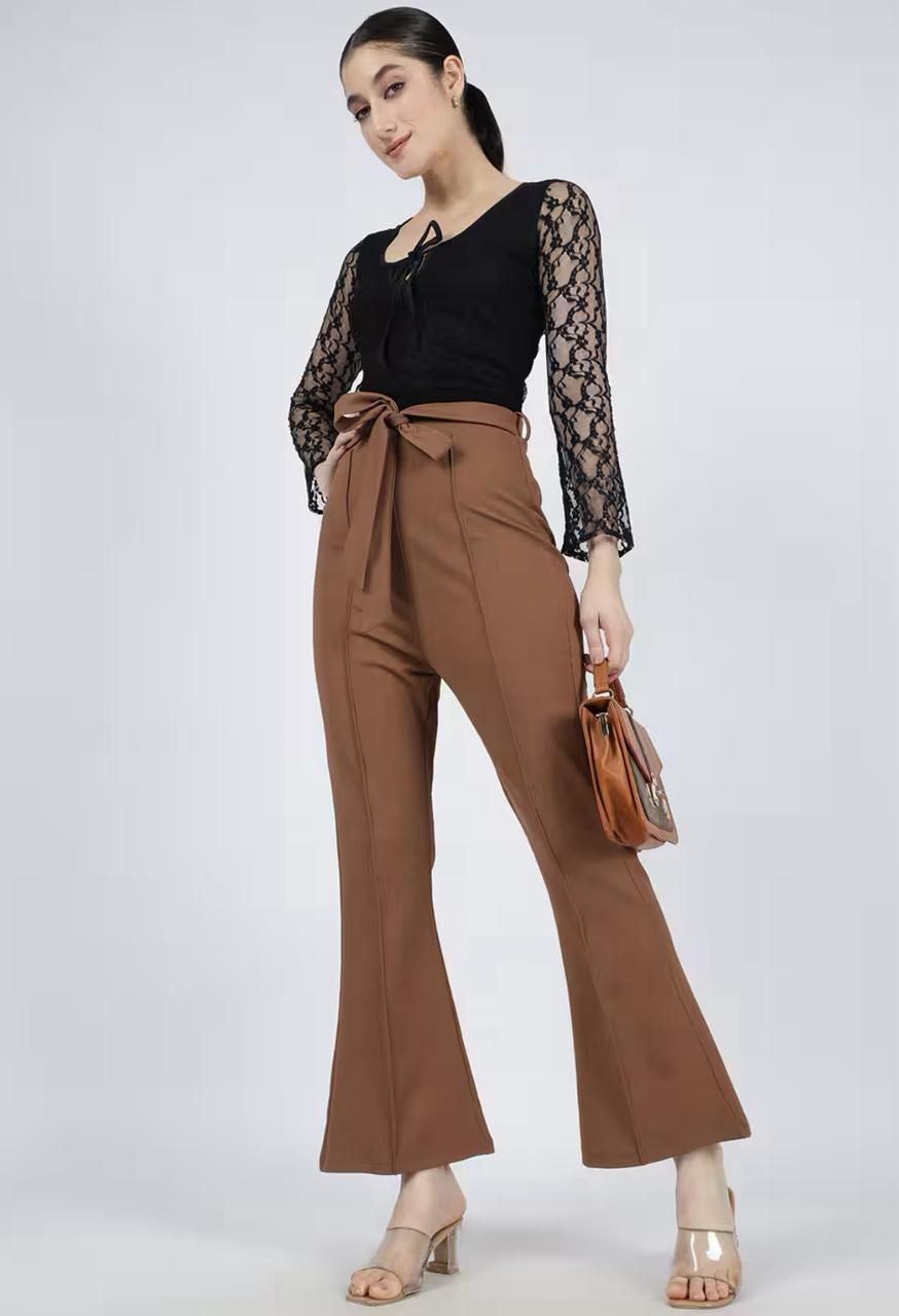 Ankle Lenth High Rise Boot Fit Pants With Belt