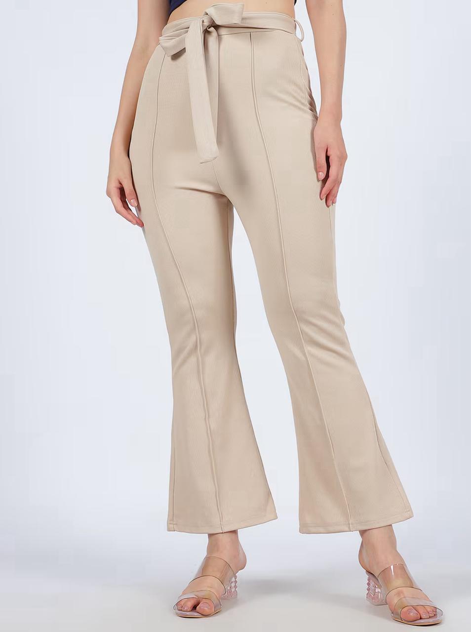 Ankle Length High Rise Boot Fit Pants With Belt