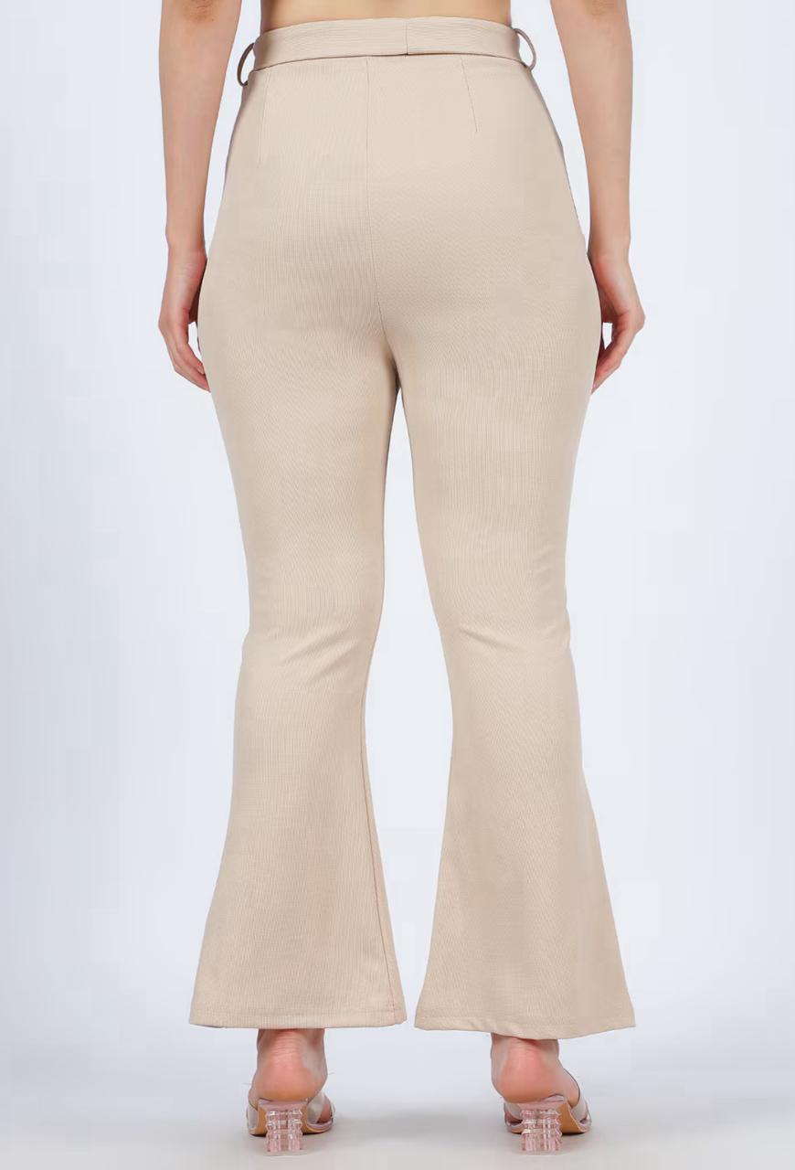 Ankle Length High Rise Boot Fit Pants With Belt