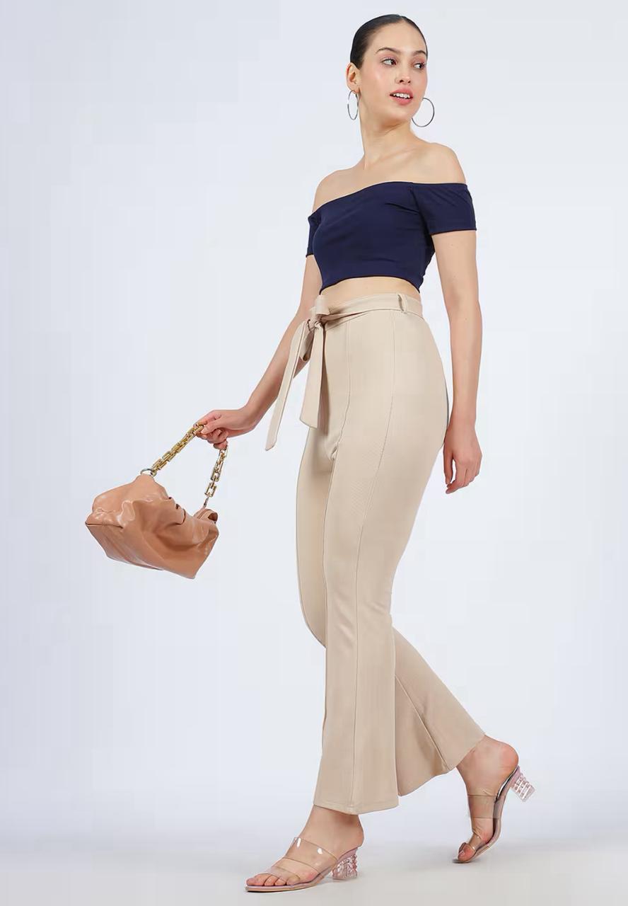 Ankle Length High Rise Boot Fit Pants With Belt