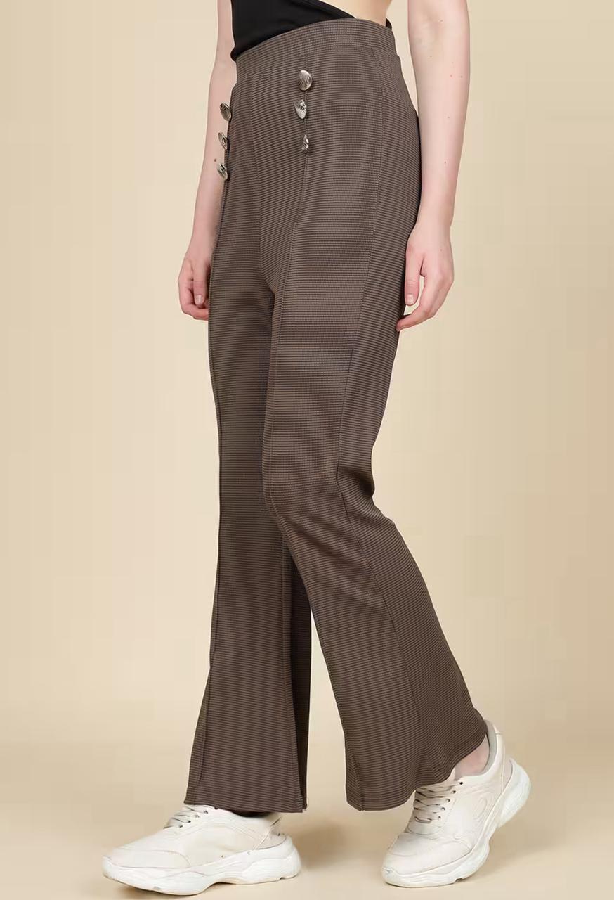 Full Length Button Detail Pintuck Boot Fit Pant