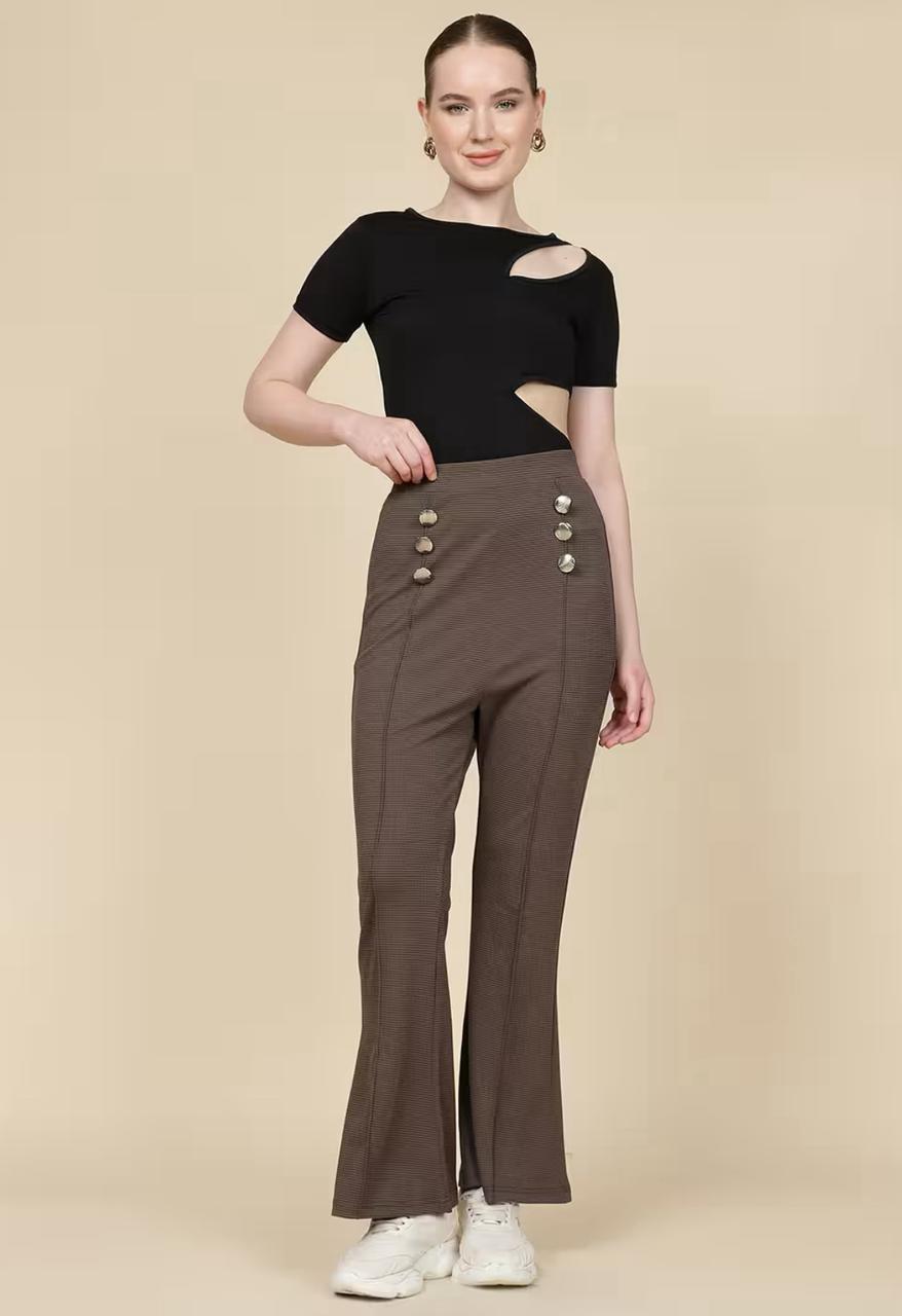 Full Length Button Detail Pintuck Boot Fit Pant