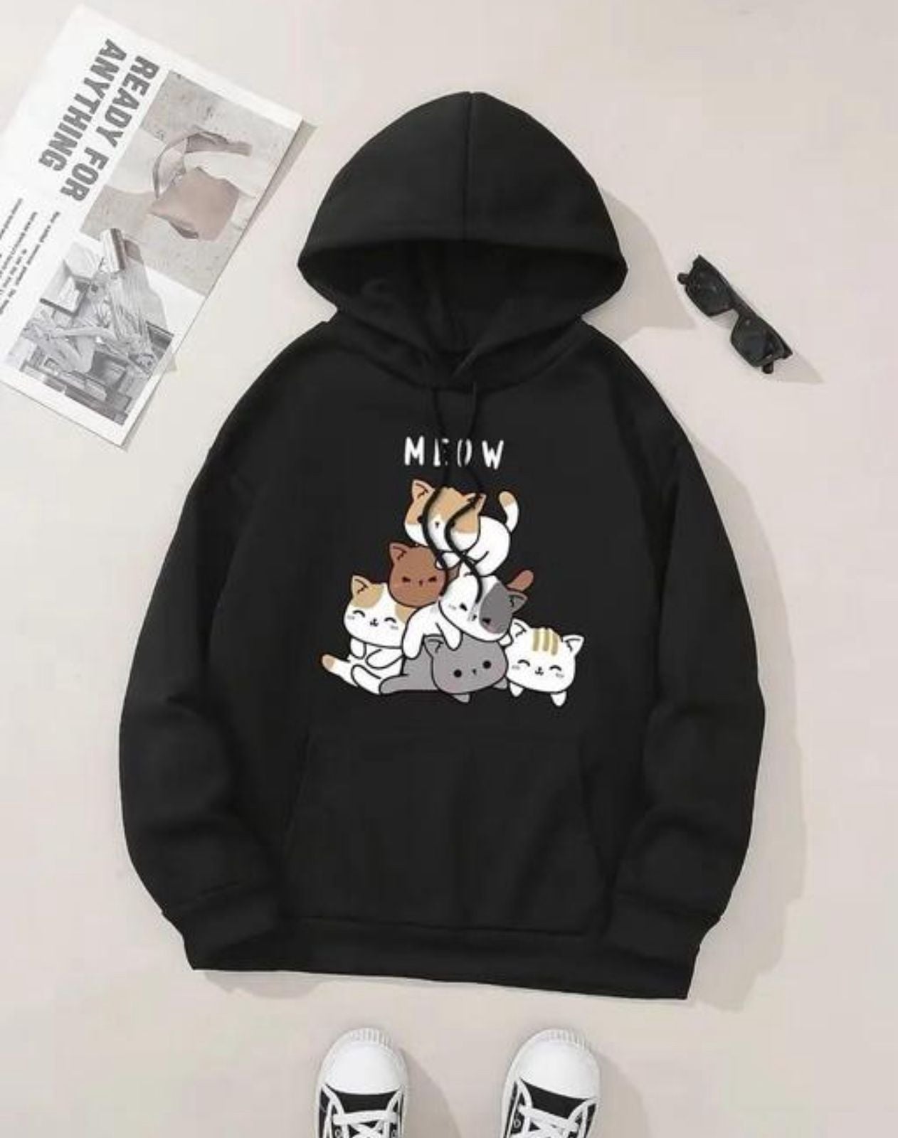 Cute Pink / Black " Printed " Hoodie For Women / Girls