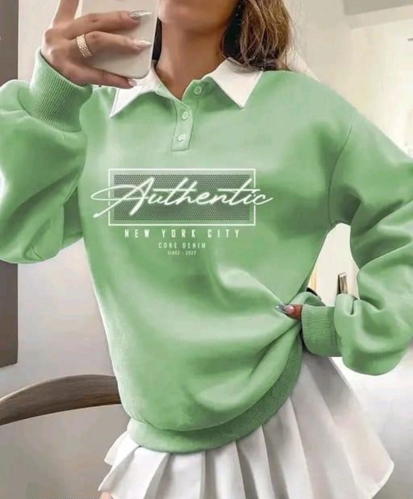 Collar Sweatshirt Full Sleeves Printed Winter Wear For Women