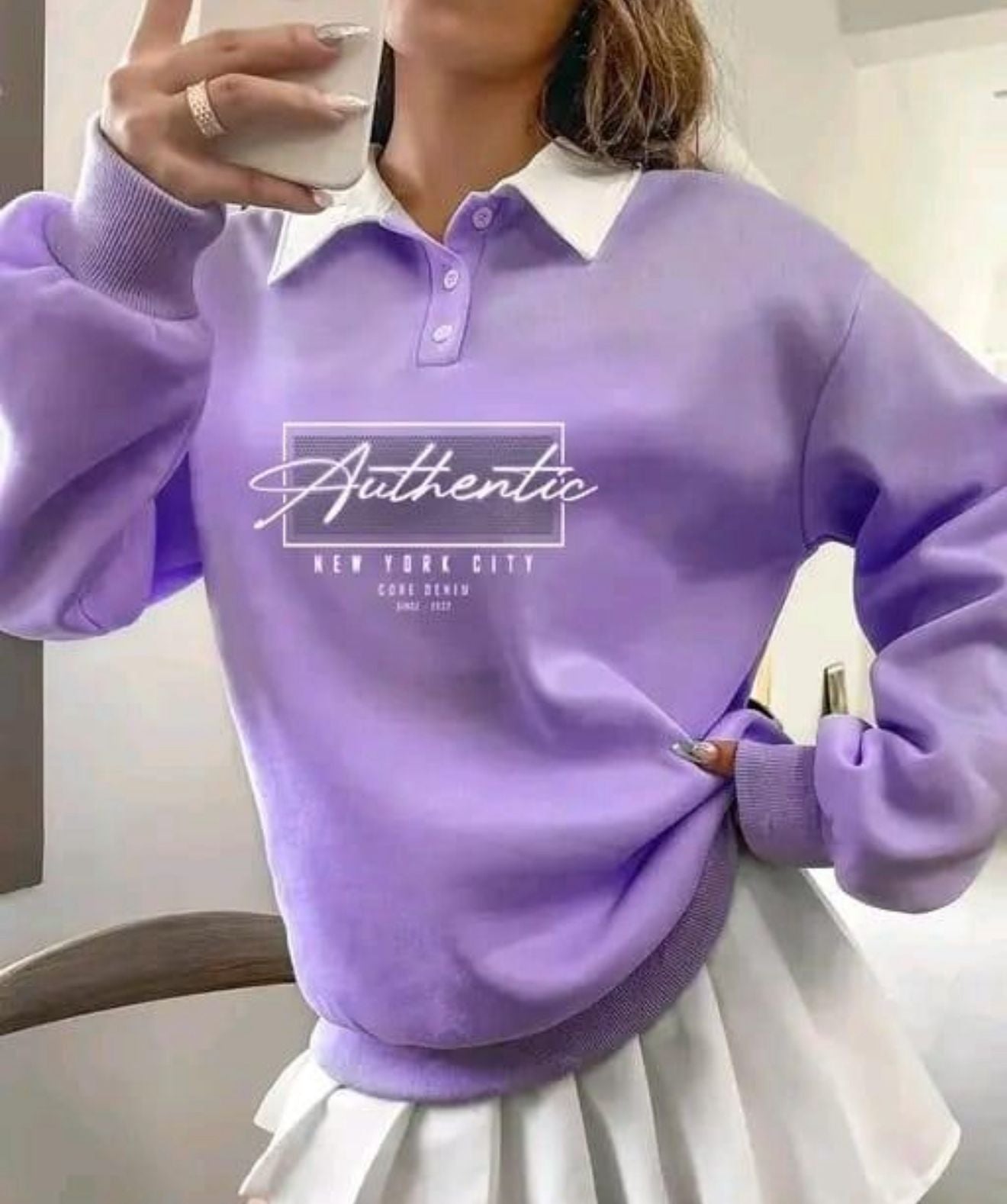 Collar Sweatshirt Full Sleeves Printed Winter Wear For Women